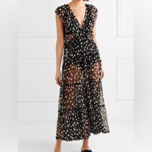 Lee Mathews MANSFIELD RUFFLED POLKA-DOT CRINKLED SILK-GEORGETTE MAXI DRESS black